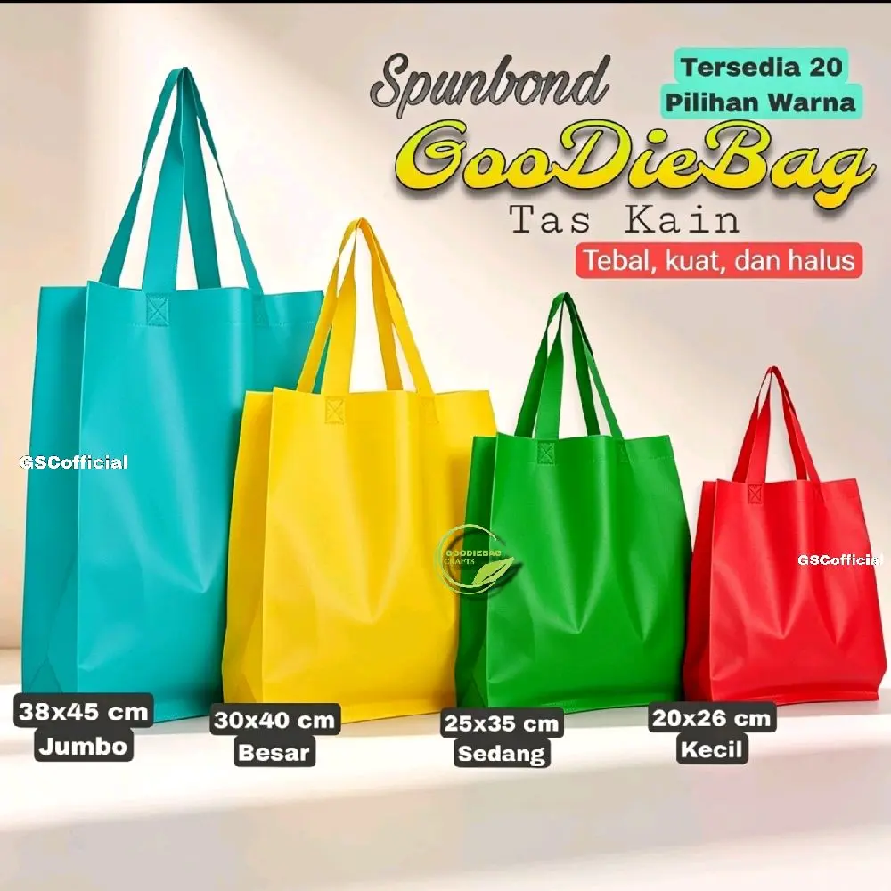 Tas Kain Spunbond Goodie Bag Uk 20x26x8, 25x35x10, 30x40x10, 38x45x12 cm, Besar, sedang, kecil Kantong Belanja Serbaguna Sembako / Pakaian, Bingkisan Hampers Souvenir Ulang tahun Besek Hajatan Tasyakuran Parcel Cendramata Hadiah, Pengganti Plastik