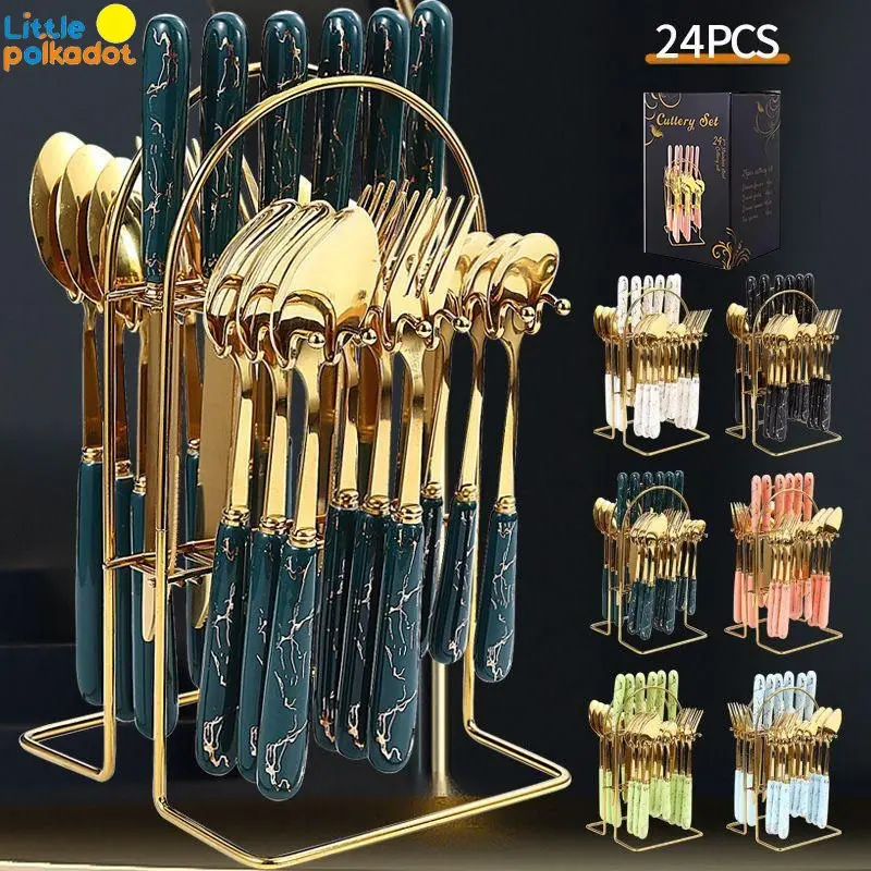 Sendok Garpu Set Sendok Garpu Dan Tempatnya Cutlery Set Sendok Sultan Makan Set Isi 24 Set Gold Marble Bahan Stainless Tebal Rapi Golden Spoon Marble Rak Stainles Souvenir Kado Gift Sendok Garpu Sendok Korea Set stainless Sendok Dan Garpu Set