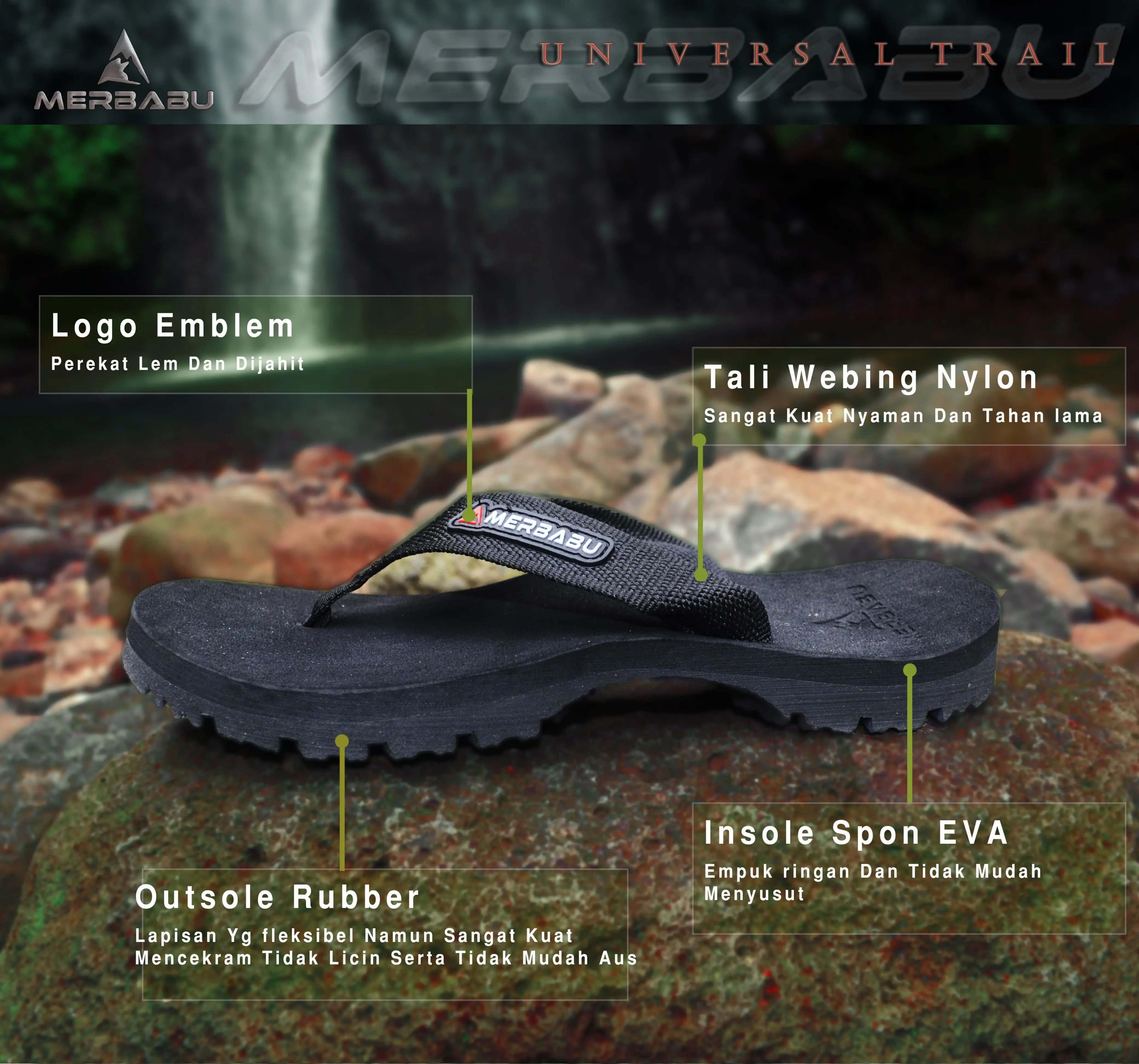 Sandal Jepit Gunung Universal Trail Merbabu Official Sendal Pria Wanita Garansi 1Thn