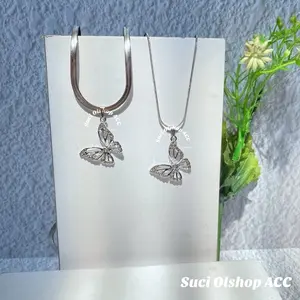 KALUNG TITANIUM CASSANDRA PIPIH DAN BULAT SILVER LIONTIN BUTTERFLY PERM4T4 ANTI KARAT