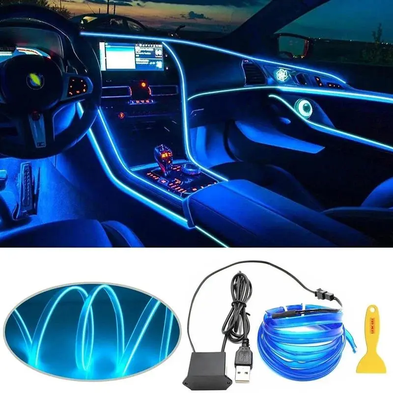 Dải Đèn Led Cho Nội Thất Xe Hơi, Đèn Trang Trí Có Dây Neon EL Để Tự Làm Tự Động, Đèn Xung Quanh Linh Hoạt, USB, Không Khí Tiệc Tùng, Diod, 5 / 3 / 1M 0