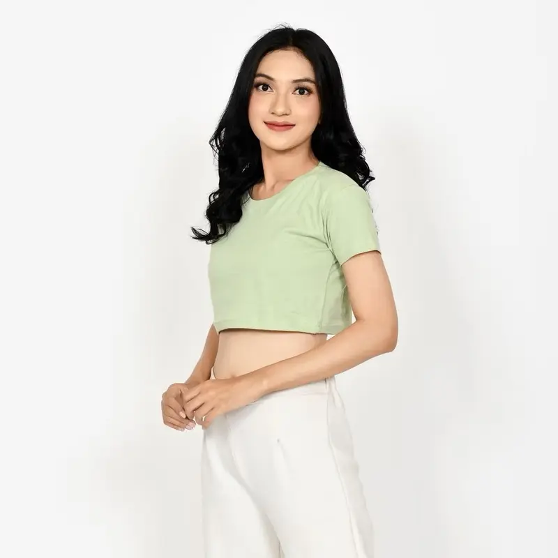 Crop Top Korean Style | Kaos Polos Crop Top Fashion Kekinian | Atasan Wanita Fashion | Baju Santai Bahan Adem | COD Bisa Bayar Ditempat Basic Tee Pendek 4