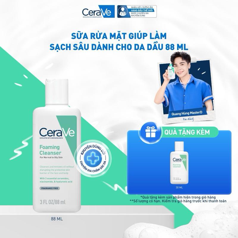 [FlashSale] Sữa rửa mặt giúp làm sạch sâu dành cho da dầu Cerave Foaming Facial Cleanser 88ml