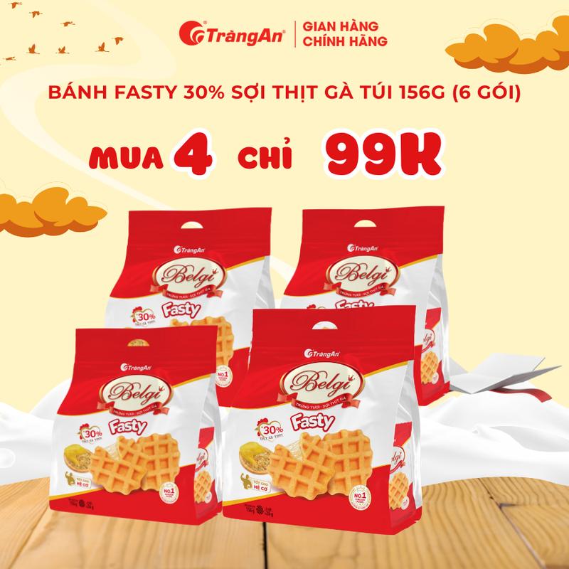 COMBO 4 TÚI CHỈ 99K COMBO 4 TÚI Bánh Fasty sợi thịt gà bánh tươi ăn xế thơm ngon dinh dưỡng túi 156g | Bánh kẹo Tràng An