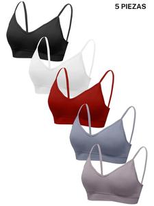 Sujetador inalámbrico acanalado sólido para mujer, sujetador push up acolchado informal, top de lencería transpirable suave y cómodo para uso diario