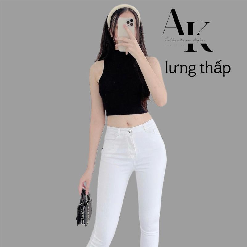  Quần Jean Nữ AKJ T04 Skinny Dài Lưng Thấp Co Giãn – Màu Trắng   Đen Cơ Bản 