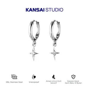KANSAI-Anting bintang berlian, anting modis untuk pria dan wanita, anting titanium, bahan tahan air dan hipoalergenik