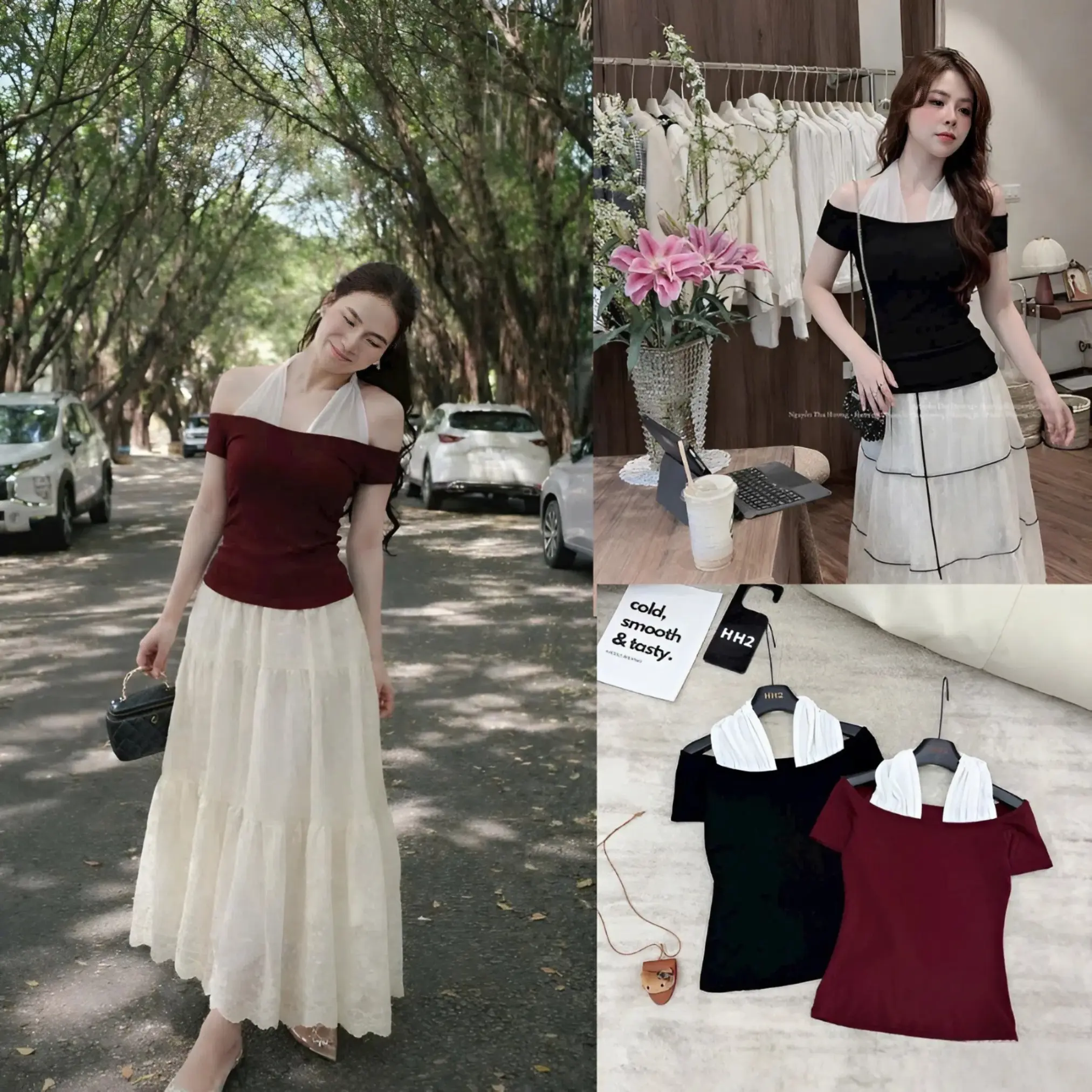 Áo Nữ Ngắn Tay Hàn Quốc Ôm Dáng Trễ Vai Phối Yếm Thời Trang - HL05 | BigBuy360 - bigbuy360.vn