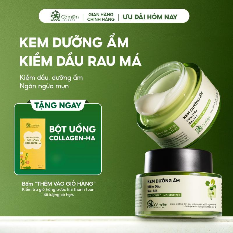 Kem Dưỡng Ẩm Rau Má Kiềm Dầu Dưỡng Ẩm Cho Da Mụn Da Dầu Nhạy Cảm Cỏ Mềm 50g
