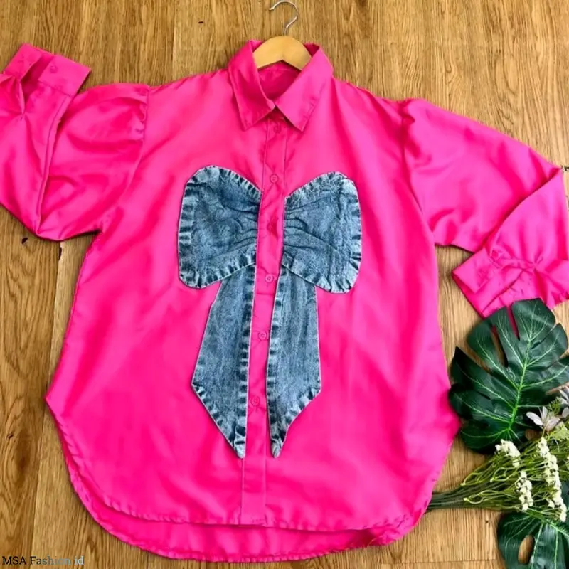 Atasan Kemeja Buffy Pita kemeja Wanita Oversize Casual Basic Katun Variasi Kancing Aktif 4