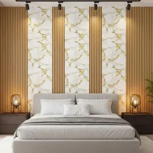 Wallpaper Dinding Bahan PVC Motif Kayu Panel 2in Coklat Minimalis  7s/8m Lebar 45cm