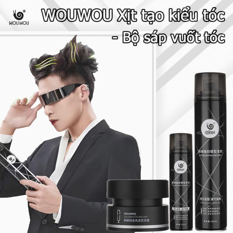 WOUWOU-Xịt tạo kiểu 100ml và 300ml, có thể kết hợp sử dụng cùng sáp vuốt tóc 30g và 80g, phù hợp cho cả nam và nữ, giúp làm phồng, định hình kiểu tóc và giữ nếp lâu dài. sáp  tơ