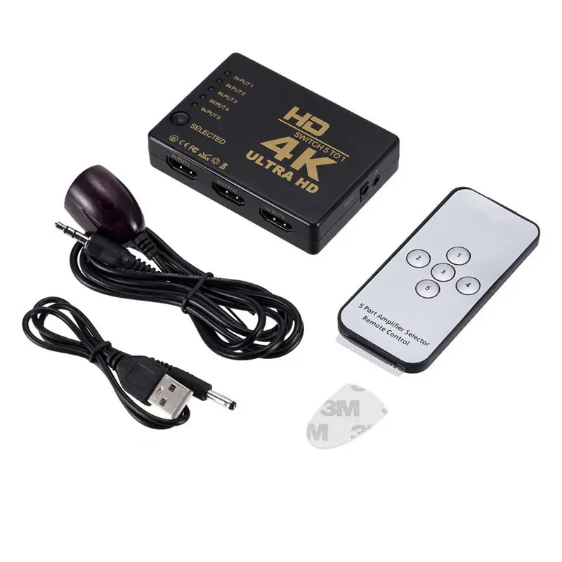 Bộ chuyển mạch tương thích HDMI, 4K * 2K, 1x5 cổng, 5 đầu vào, 1 đầu ra, Hub bộ chọn bộ chia, Điều khiển từ xa IR, Hỗ trợ 3D, Thích hợp cho PS3 và Xbox 360 5