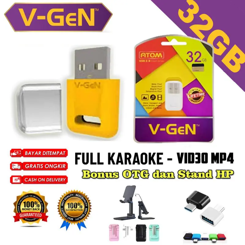 Flashdisk V-gen 32GB Berisi Karaoke Ribuan Lagu Bonus OTG dan Holder Hp Format MP4 0