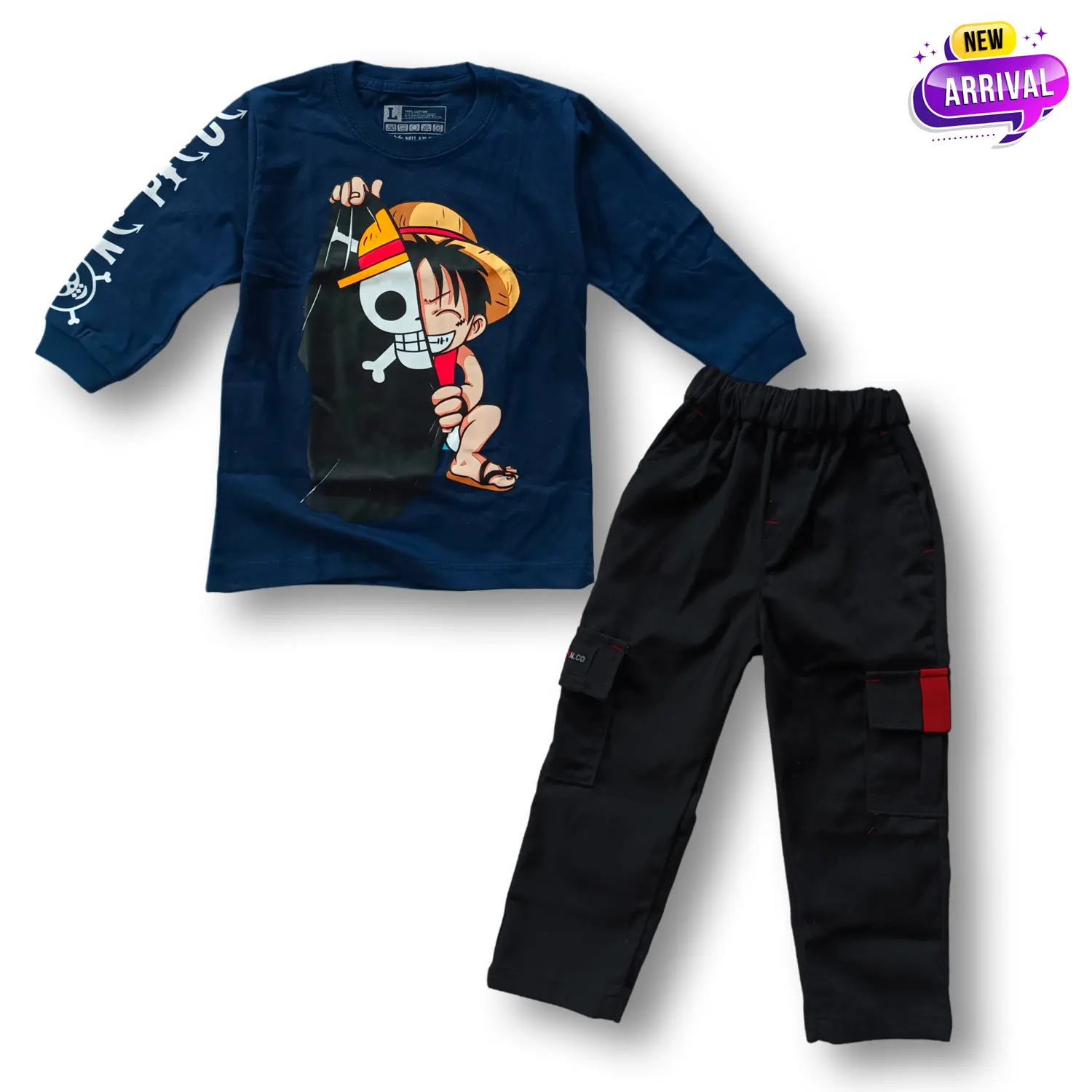 Setelan Anak Laki-laki Kaos Tangan Panjang + Celana Cargo Terbaru Usia 3-12 Tahun -Cargo Pants - Fashion Anak