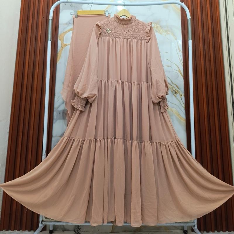 SHELLASAUKIA DRESS RAYA Cut Meyriska Bisa COD Gamis Swiss Set Hijab shellasaukia ORi Muslim Wanita 6