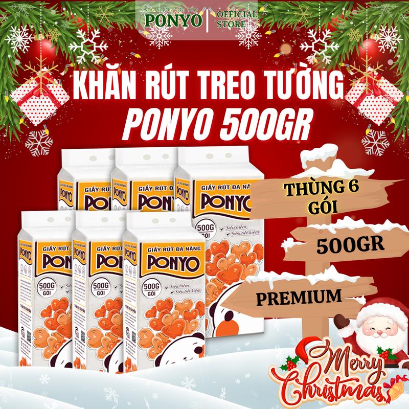  Thùng 6 Gói Khăn Giấy Rút Đa Năng Treo Tường Ponyo 500g Dập Vân 4D - Thiên An Nam 