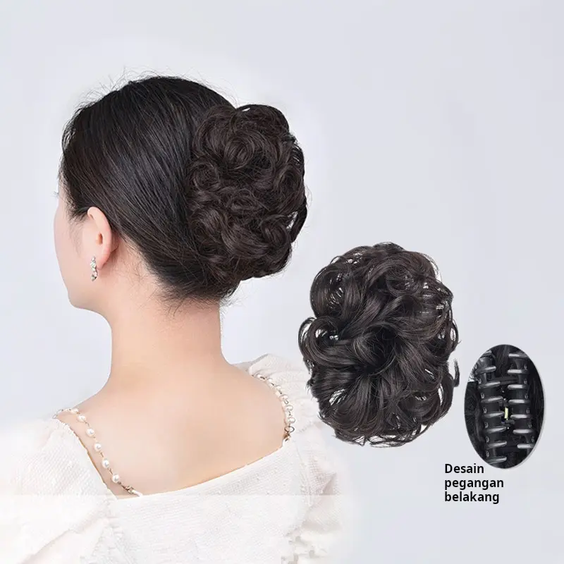 Cincin rambut keriting kuncup bunga rambut pendek rambut kurang mengembang wig bola malas simulasi rambut sanggul belakang kepala karet gelang cincin wig 5
