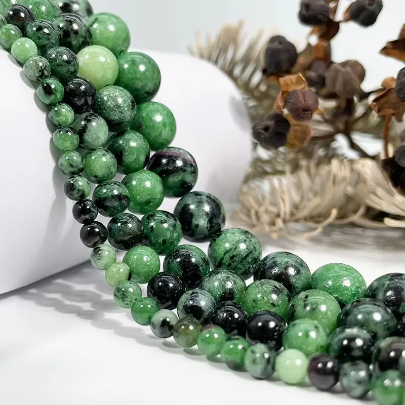 Natural Ruby Zoisite Gemstone Smooth Round Loose Beads For Jewelry Making Design DIY Handmade Crafts Bracelet, Necklace, Earrings AAA Quality 15.5 Inches Long, Semi Precious Stone, Spacer beads