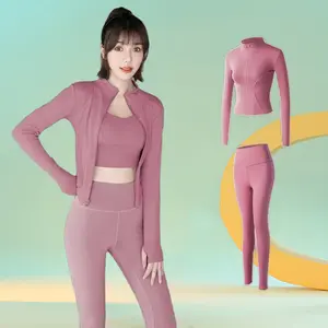Setelan Baju Jaket Olahraga Wanita Lengan Panjang/Legging Wanita Celana Olahraga HighWaist Yoga Pants Setelan（MTWT-MT） Sport