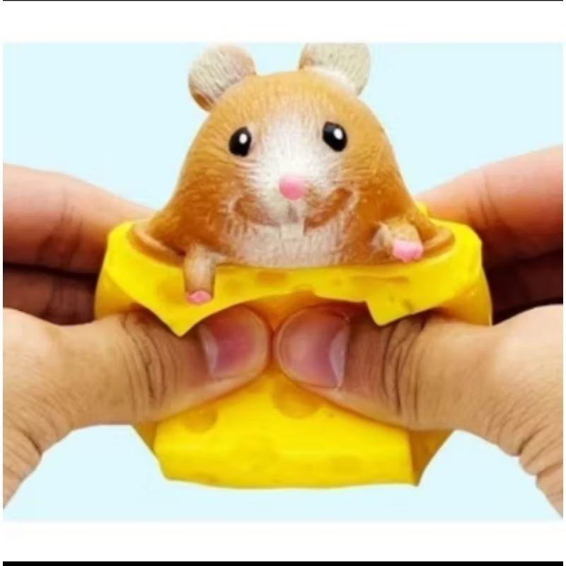 1 Paket Isi 3 Mainan Squishy Mouse Squisi Tikus Keju Karet Silikon Mainan Pencet Pop It Lucu Murah Penghilang Stres untuk Anak-anak Slime