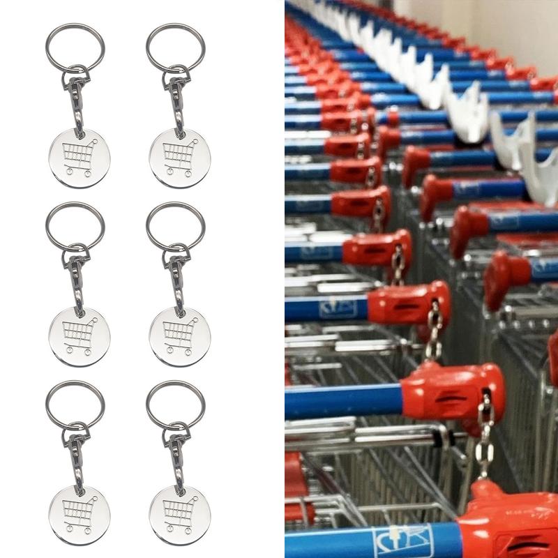 2024 New 6 PCS Shopping Trolley Remover Key Ring Token Chip With Carabiner Hook Practical Metal Keychain Portable Durable Chain Universal Supermarket 0