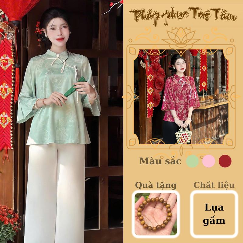  Bộ đồ đi lễ chùa cách tân nhiều màu lụa gấm hoa siêu điệu đà - Pháp Phục Tuệ Tâm Áo Nữ Top Women Đỏ 