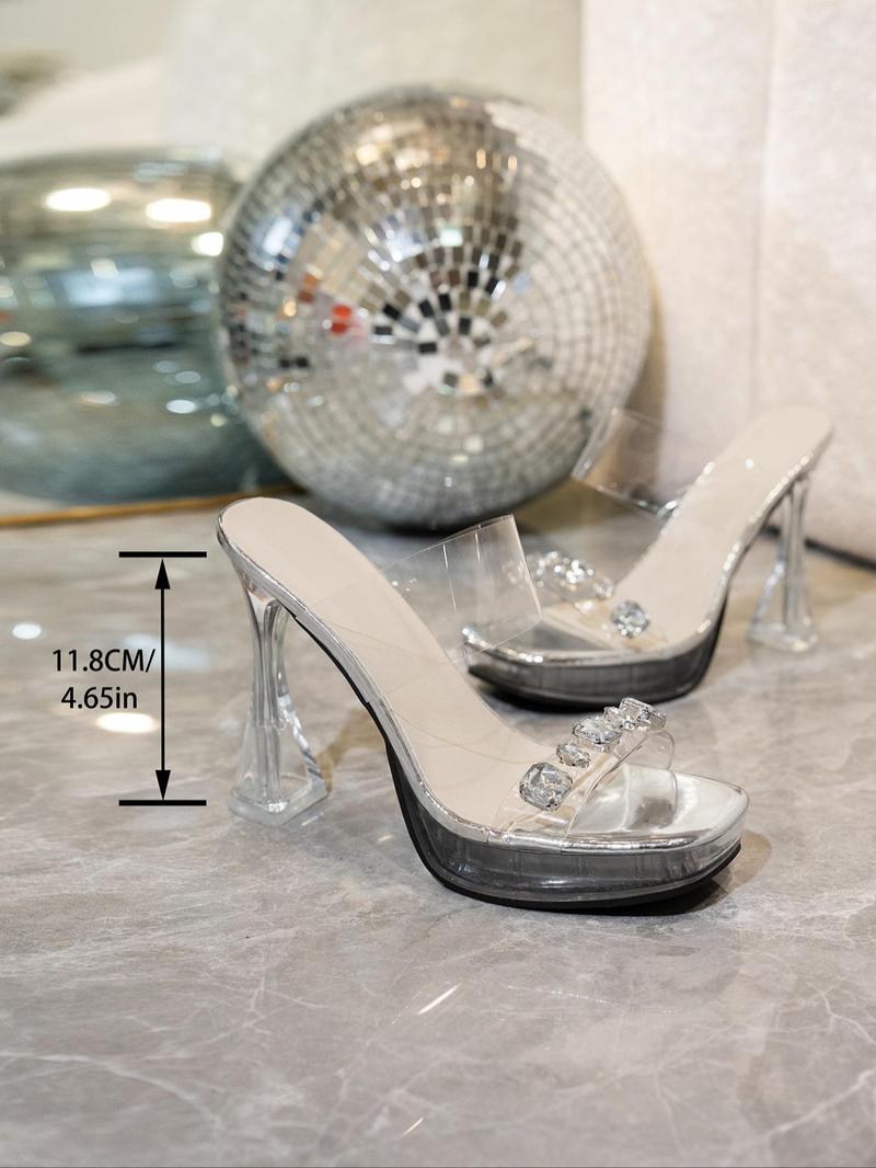 Product Introduction of Women's Transparent High Heel Sandals, All-match Fashionable Open Toe Sandals for Party, Daily Clothing Decor for Women, Trending Sandals 9
