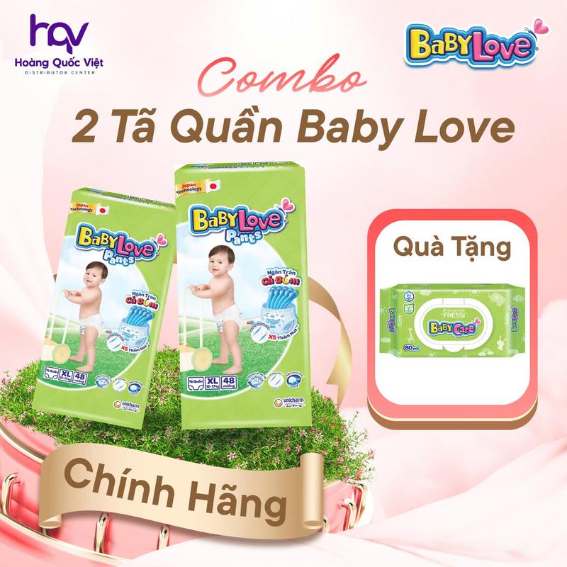 [Combo 2 gói tặng khăn ướt 80] Tã Quần Baby Love Siêu Thấm Khô Thoáng M48+4/ L48 / XL48/ XXL48/ XXXL33+2/ 4XL33+2/ 5XL33+2 Miếng