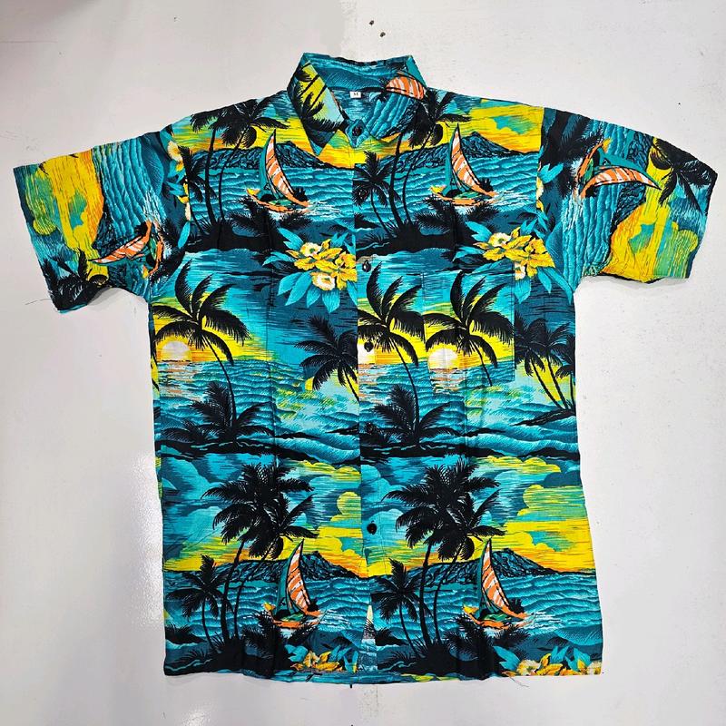 Set Baju Corak Pantai Hawaii, Ayah dan Anak, Kemeja-T leher bulat ...