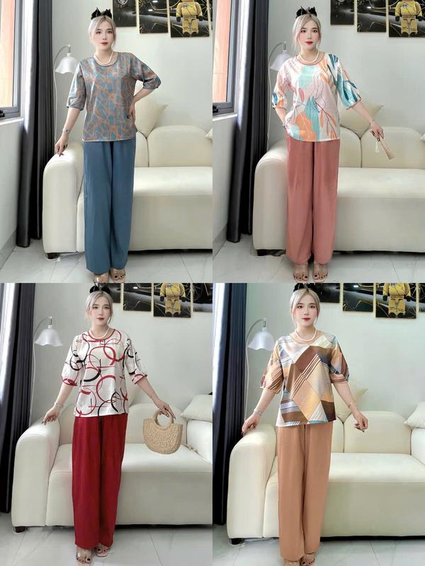 Đồ Bộ Trung Niên FREESHIP - Đồ Bộ Cho Mẹ Vãi Lụa Vân Gỗ QC KYMSHOP Mã ĐB01-04 Fullsize Dưới 76kg.