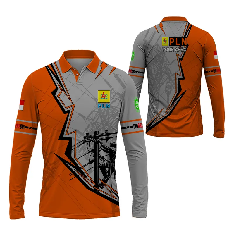 Baju PLN Kaos Polo Pria Jersey PLN Listrik Indonesia Fullprint Baju Kaos PLN Fullprint lengan panjang Atasan Kerah 1