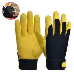 Cowhide Leather Work Gloves Safety Labour Protection Garden Sports Motorcycle Driver Workers Work Welding Wear-resistant Gloves - XL-Yellow