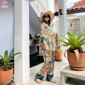 Kimi One Set Wanita Rayon Baju Setelan Lengan 7/8 Mix Motif & Polos Kekinian Katun Setelan Celana Panjang Dewasa Yayuku by Yayoe Hijab