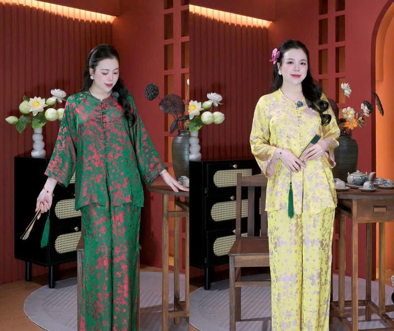 Set bộ pháp phục hỷ nha xá sang trọng thanh lịch chất vải nha xá tơ mềm có size đến 80kg dành cho nữ