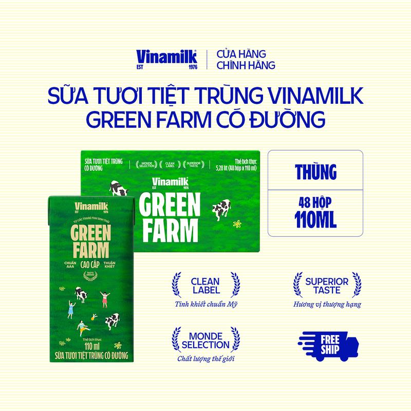 Thùng 48 hộp Sữa Tươi Tiệt Trùng Vinamilk Green Farm có đường 110ml