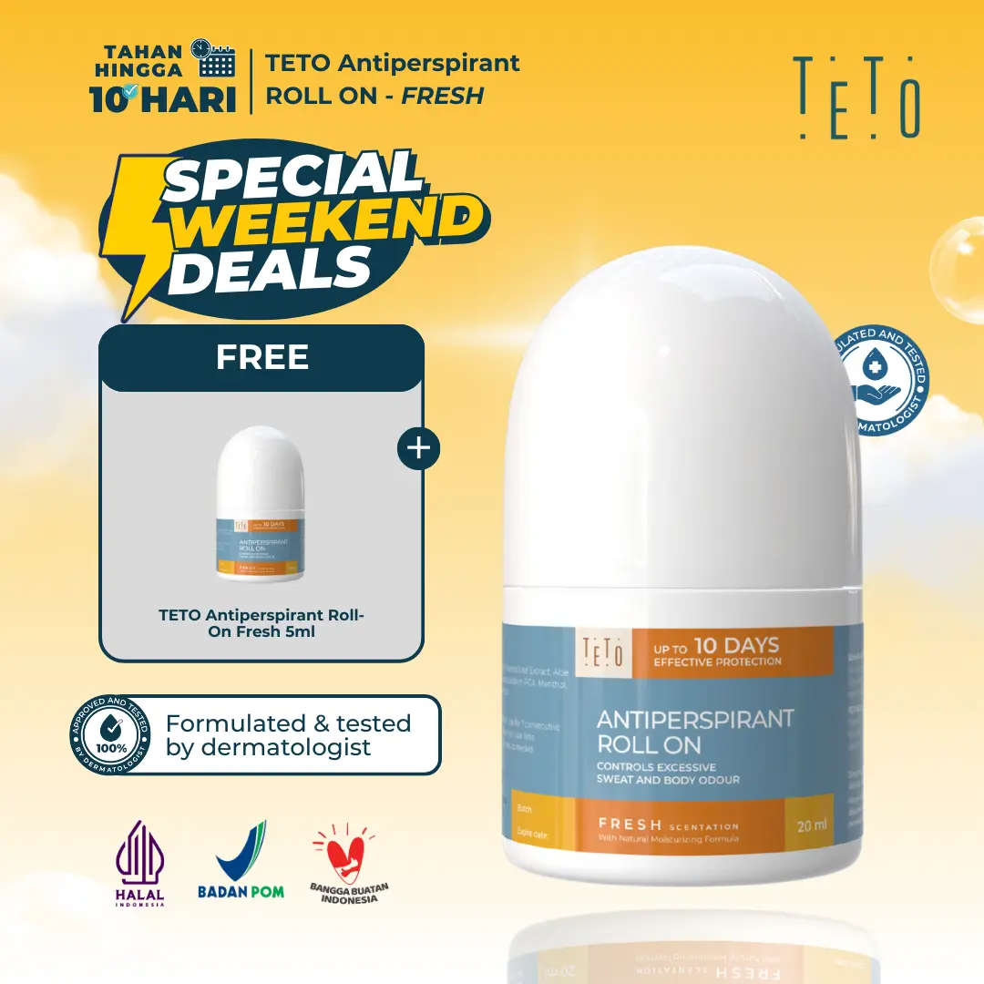 [BUY 1 GET 2] TETO Antiperspirant Roll On 20ml - Fresh, Mengurangi Keringat dan Bau pada tubuh serta ketiak FREE 1 TETO Fresh 5ml