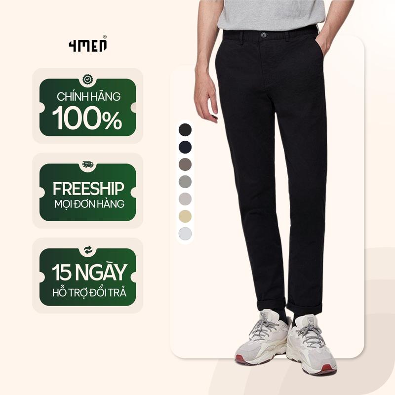 Quần kaki nam trơn form slimfit ôm vừa vặn, tôn dáng 4MEN QK018, vải kaki thun co giãn, mềm mại, thoải mái vận động Menswear Pants Có Túi Đen