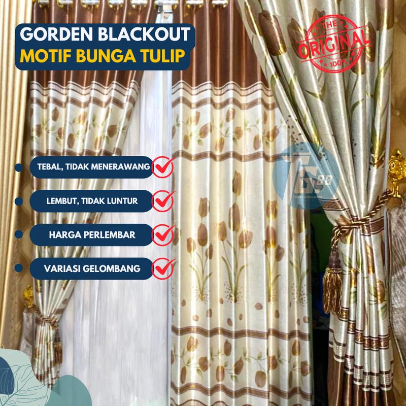 GORDEN JENDELA BLACKOUT PREMIUM MOTIF BUNGA TULIP MENGKILAP TINGKAP SMOKRING 6 GELEMBUNG BAHAN TEBAL DAN HALUS COKLAT Curtain 1