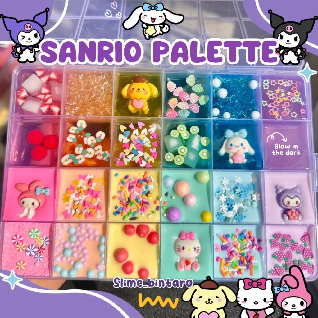 SANRIO PALETTE BY SLIME BINTARO || SLIME PALETTE 24PCS || SLIME WARNA WARNI ISI BANYAK || SLIME PALETTE WARNA WARNI || SLIME PALETTE DENGAN HIASAN WARNA WARNI || SLIME PALET ISI BANYAK WARNA WARNI || SLIME PALETTE TERMURAH || SLIME PALETTE BERKUALITAS DAN