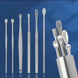6Pcs Portable Stainless Steel Earpick Curette Ear Wax Remover Cleaning Tools Set