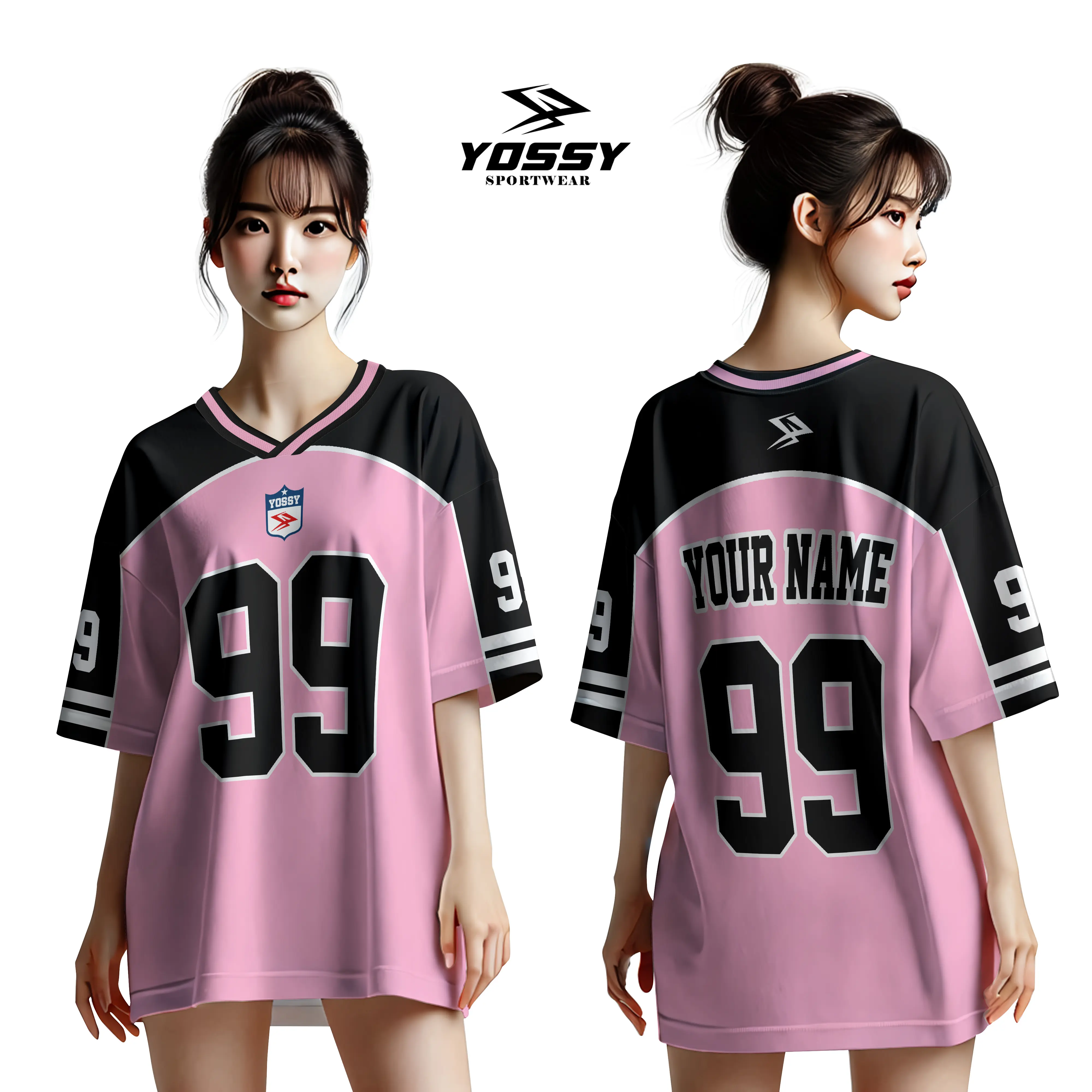 Kaos Jersey Casual Custom Girl Black Pink Fullprint - Sport