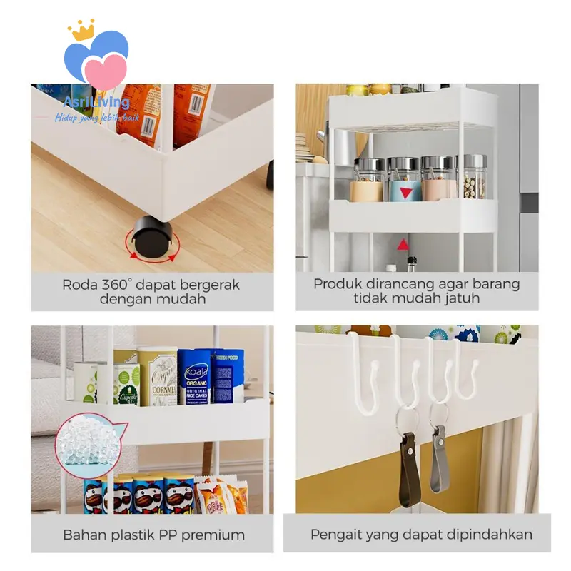 COD Rak Serbaguna Dengan AsriLiving Roda Rak KamarMandi Square Rak Persegi Dapur Plastik 4 Susun 8