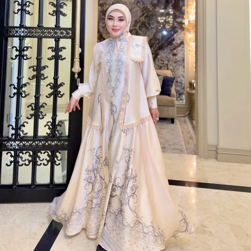 DRESS SET HIJAB COLLAR CLASSIC CREAM SS SHELLASAUKIA 5