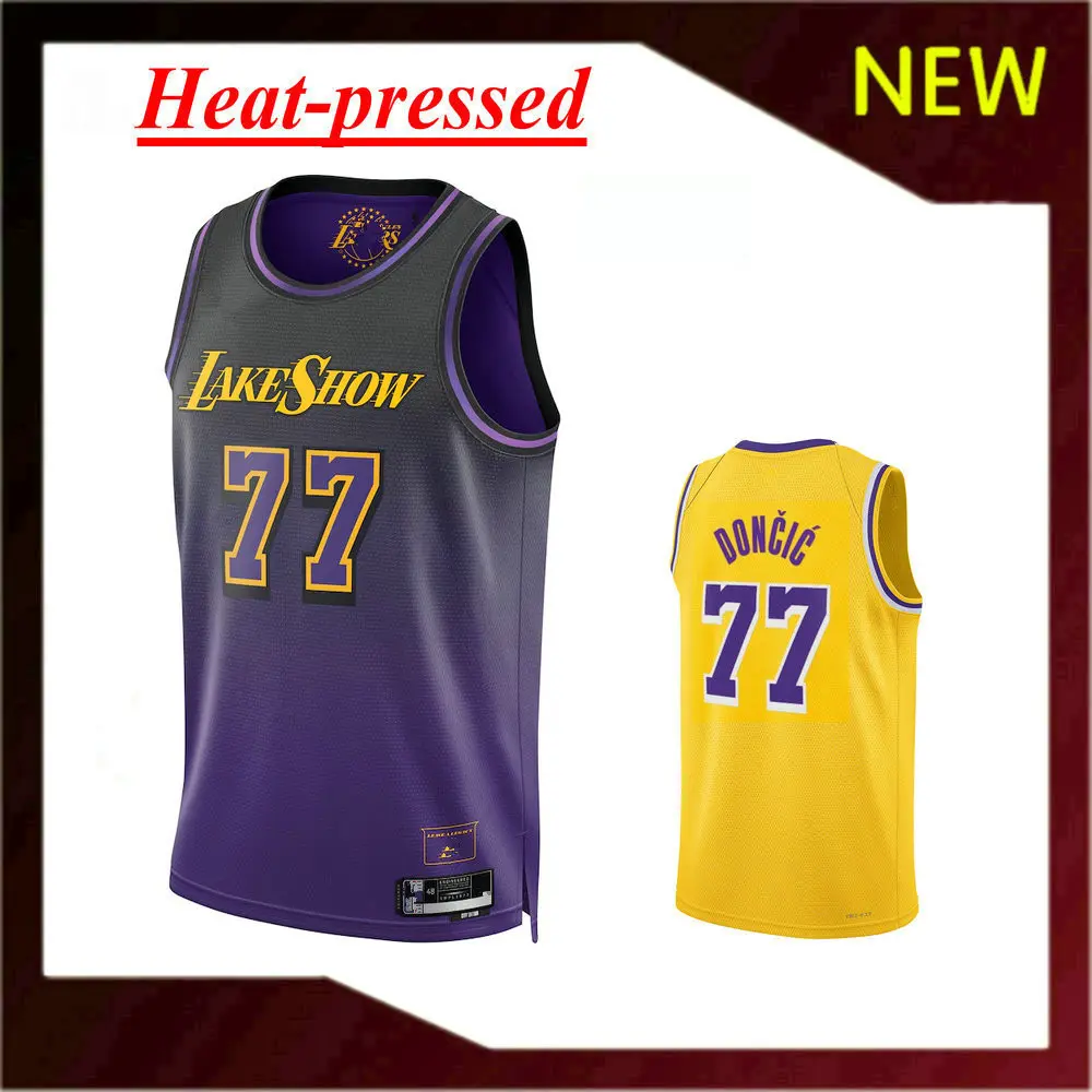 【Heat-pressed】New Original Basketball Jerseys Lakers 77# Luka Doncic Jersey