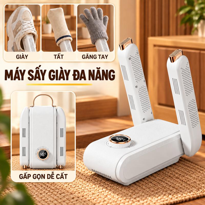 Foldable Shoe & Sandal Dryer with UV Light, 48°C Constant Heat, 120-Minute Timer and Dual Drying Arms for Sneakers, Boots, Socks & Gloves