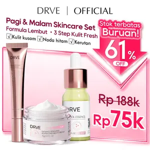 Drve Glowing Kit Bundle 3 (Retinol Essence+Brightening Day Cream+Moisturizing Night Cream) Dengan kandungan Niacinamide mampu mencerahkan wajah, menghaluskan kulit, dan menunda penuaan dini