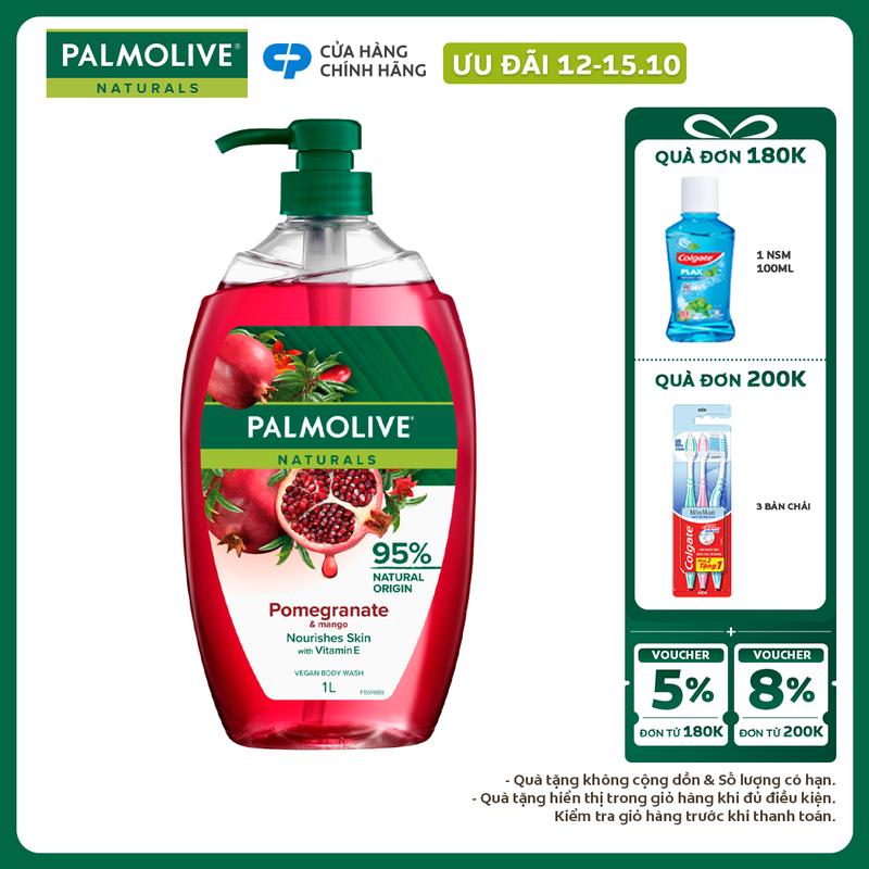 [Ưu đãi 12-15.10] Sữa tắm Palmolive chiết xuất thiên nhiên dưỡng da mềm mịn, lưu hương sảng khoái 1L