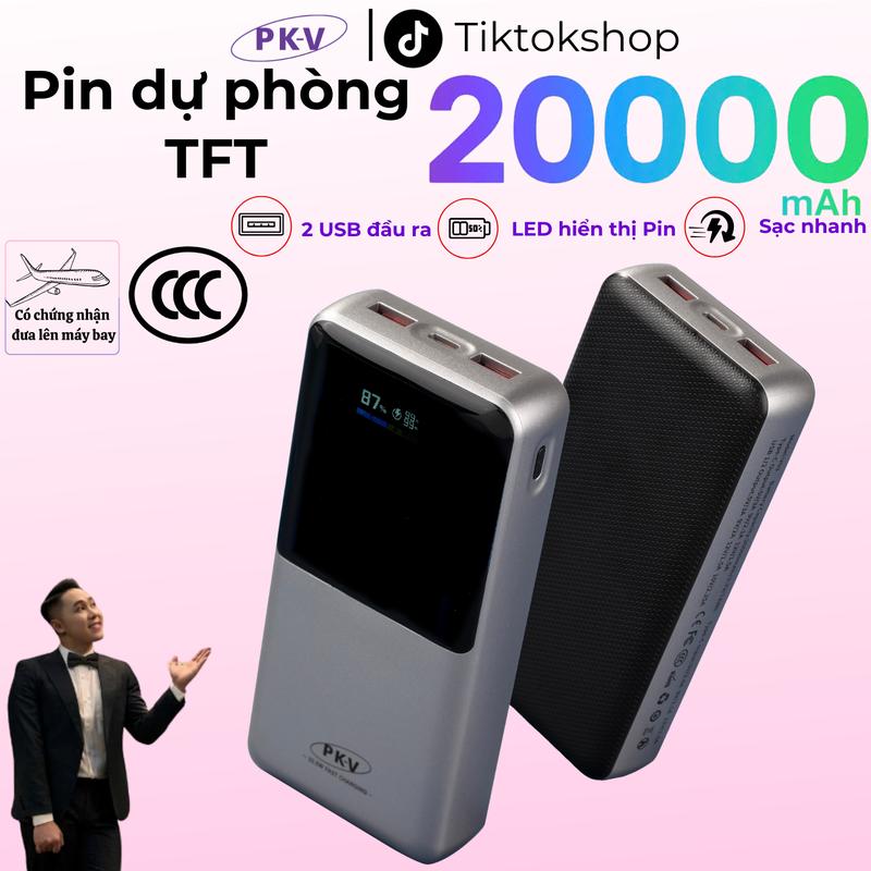 (PK-VxVBB) Pin dự phòng V03 20000mAh QC 3.0 22.5W và TypeC PD 20W, Màn hình báo pin và dòng sạc