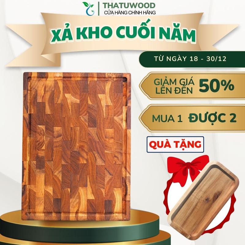    Tặng Khay Gỗ   Thớt Gỗ Teak THATUWOOD Cỡ Lớn Cao Cấp Kích Thước 25x35x2.5cm An Toàn Cho Thực Phẩm 